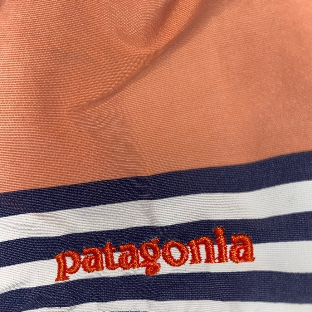 Patagonia Orange Blue Striped Board Shorts Swim Trunks Bathing suit Vacation - Picture 14 of 15